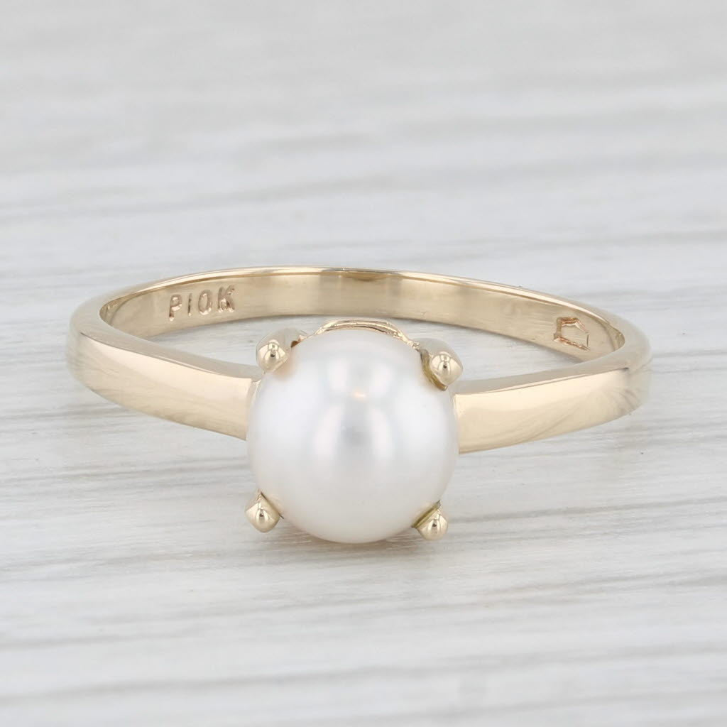 Round Cultured Pearl Solitaire 10K Yellow Gold Ring Ring Size 5.75