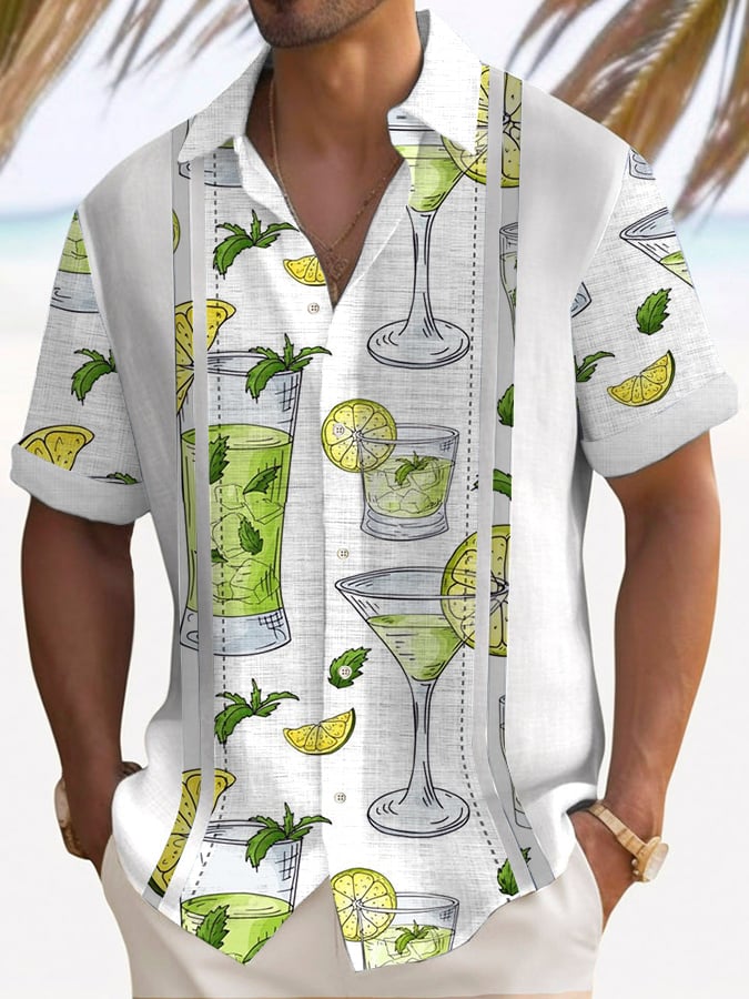 Men's Hawaiian Margarita Print Short Sleeve Shirt