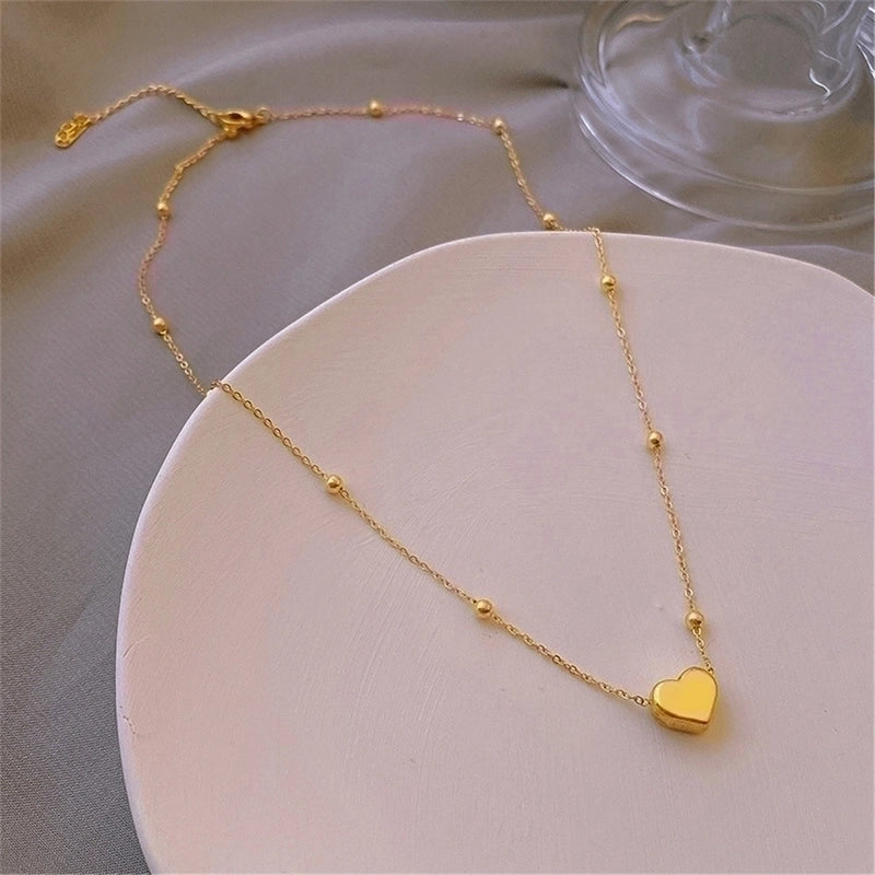 Minimalist Heart Shape Titanium Steel Plating Gold Plated Pendant Necklace