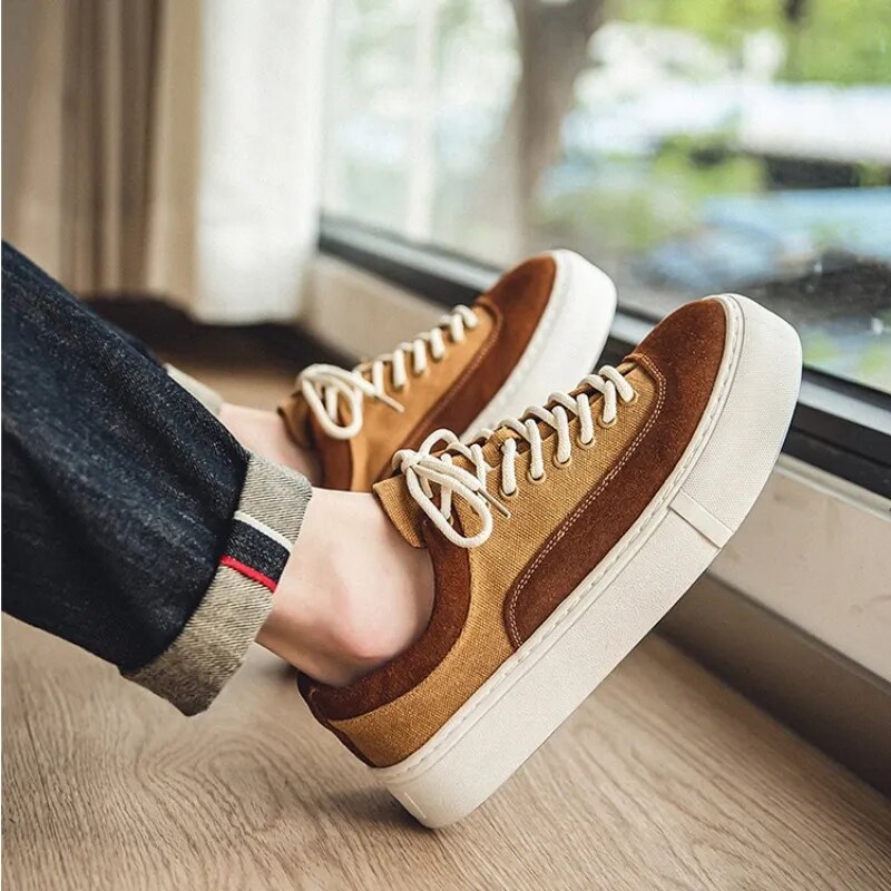 Advbridge Japanese Style Men Canvas Sneakers Harajuku Low-top Platform Vintage Fashion Casual Shoes Mixed Color Student New Male Footwear