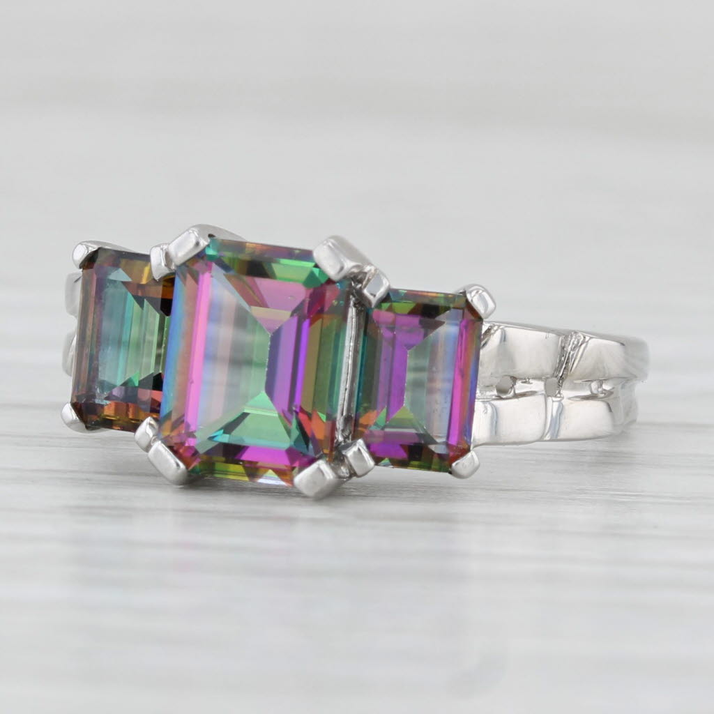 3.40ctw Purple Green Mystic Topaz 3-Stone Ring 10k White Gold Size 7