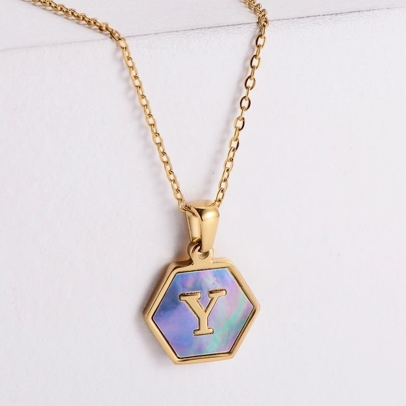304 Stainless Steel 18K Gold Plated Minimalist Plating Letter Shell Pendant Necklace
