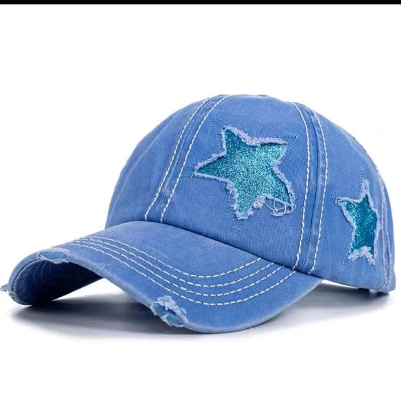 Vintage Ripped Baseball Cap Women's Spring And Summer Korean Style Big Head Face Showing Small Cap Pink Wide Brim Hat Trendy