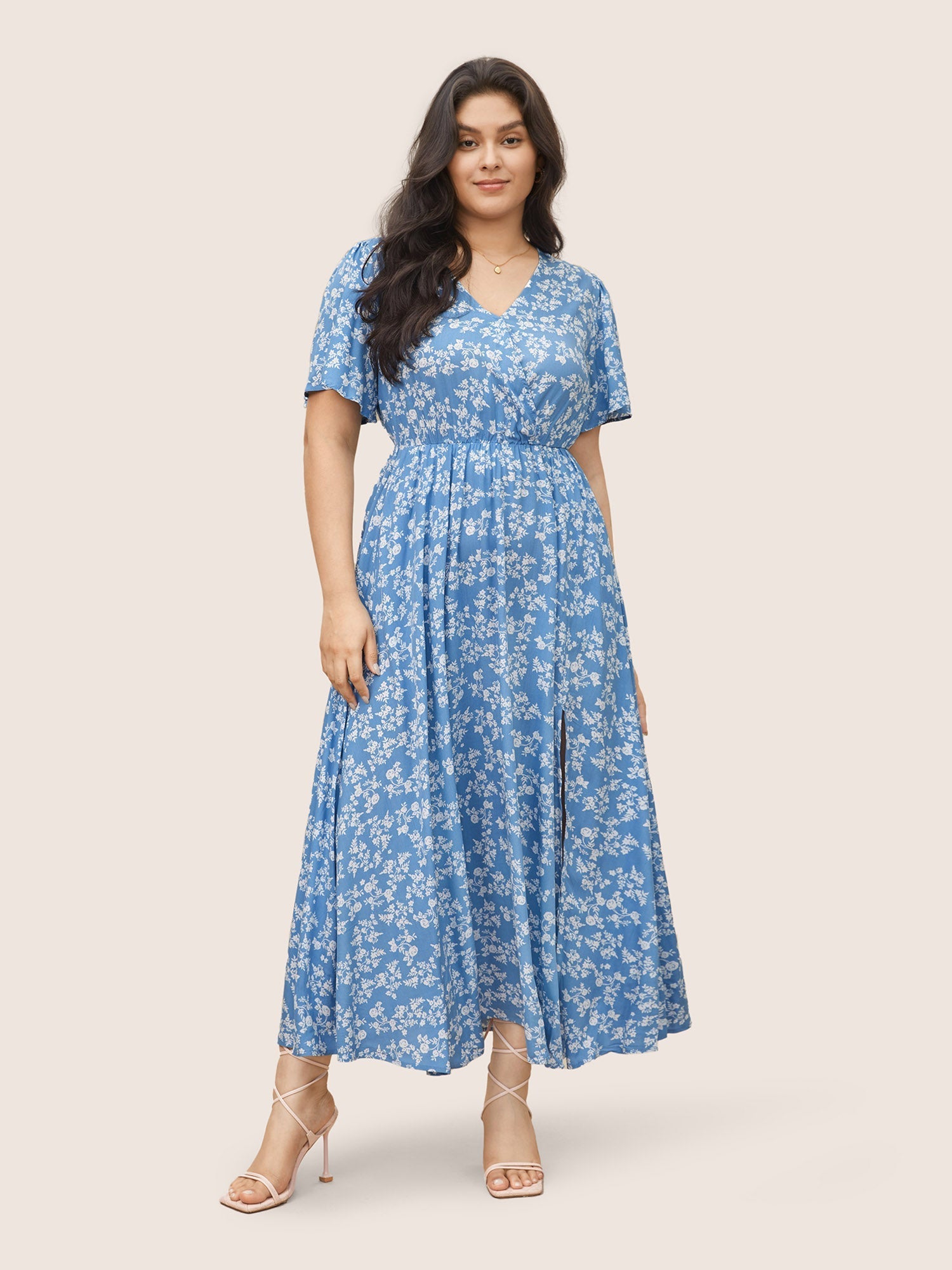 Bloom Dress - Flutter Sleeve Ditsy Floral Bag Split Maxi Dress