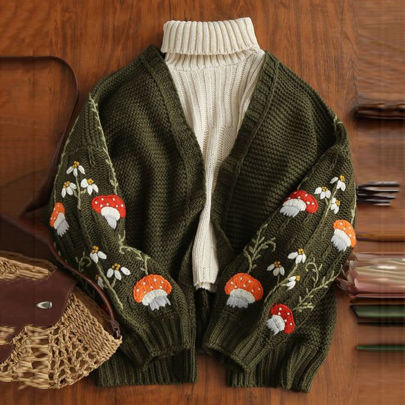 Vintage Mushroom Forest Pattern Cozy Warm Sweater