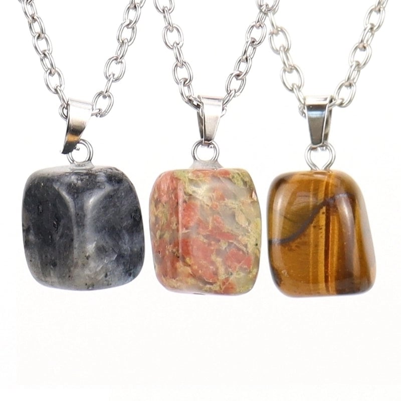 Minimalist Geometric Natural Stone Ferroalloy Knitting Pendant Necklace
