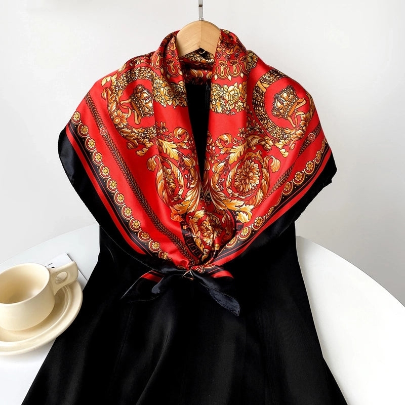 Women's Vintage Style Printing Satin Printing And Dyeing Dyeing Silk Scarf Kerchief Bandanas