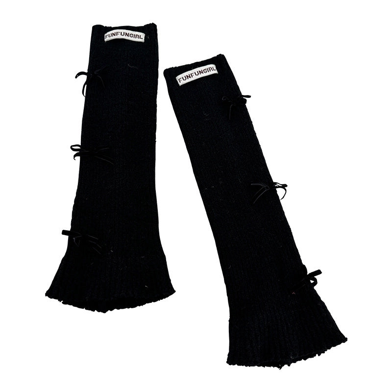 Women's IG Style Solid Color Bow Knot Knit Scarf Sock Cover