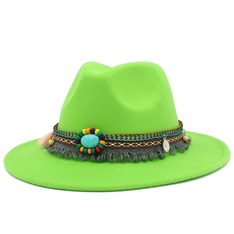 Lightweight New Jazz Hat Men's And Women's Retro Ethnic Style Top Hat Woolen Gentleman Hat Felt Hat