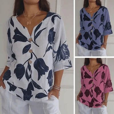 💕Gran Oferta Del Día De La Madre 49% OFF🌷Top Tipo Túnica Con Cuello En V Estampado🌷