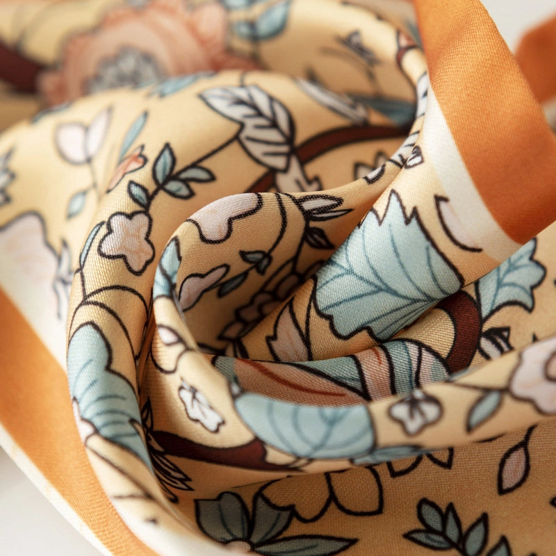 Women's Retro Plaid Flower Satin Silk Scarf