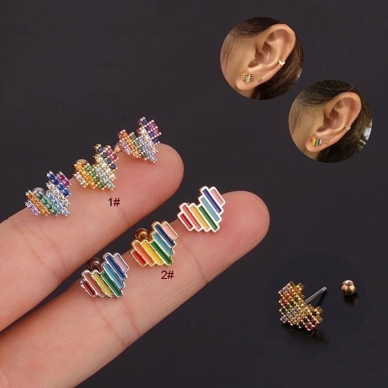 Ear Cartilage Rings & Studs Heart 316L Stainless Steel  Inlaid Zircon