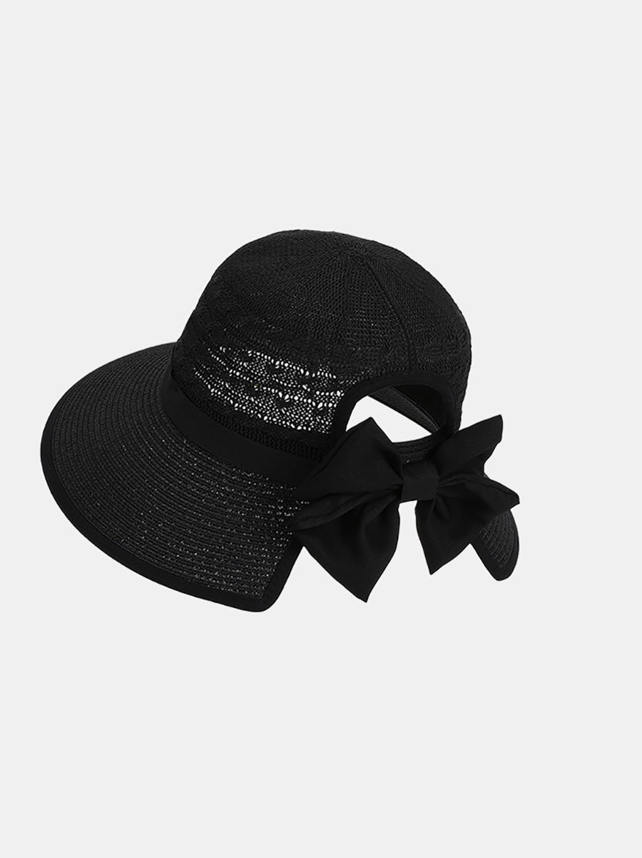 Women Summer Straw Weave Bowknot Sunproof Hat