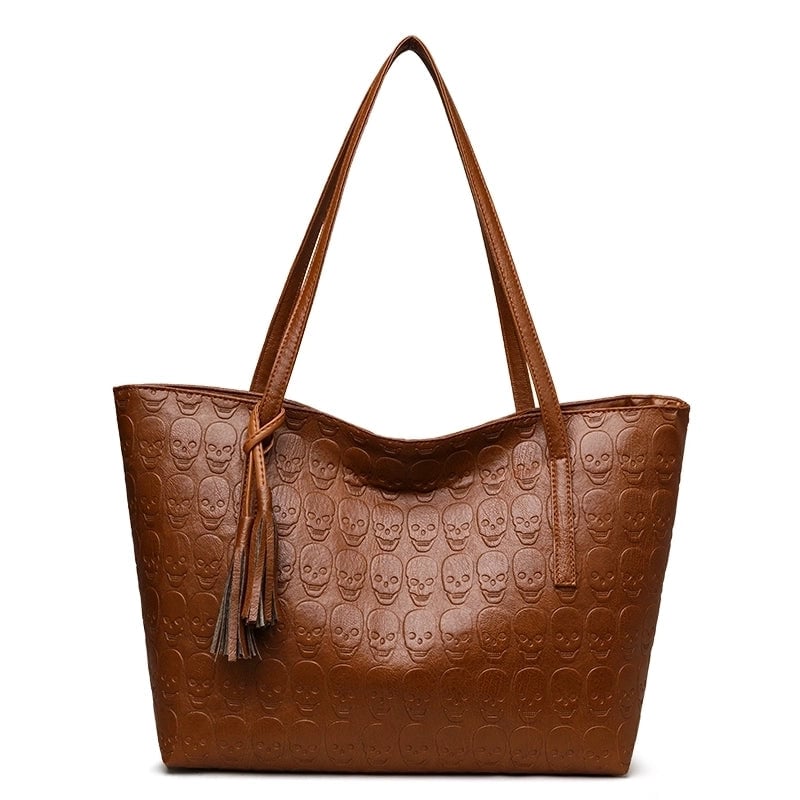 Halloween Women's Pu Leather Skull Classic Style Zipper Tote Bag