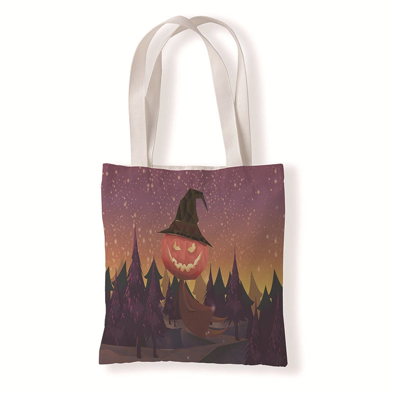 Halloween Women's Medium Canvas Pumpkin Letter Elegant Streetwear Square Open Canvas Bag