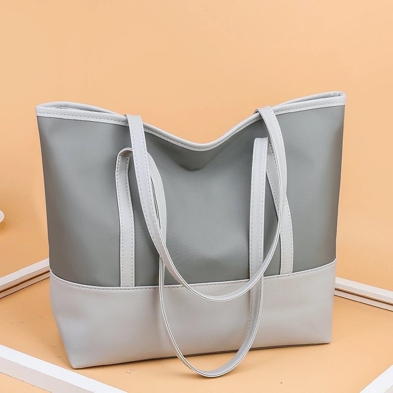 New Women's Tote Bag Korean Style Large Capacity Shoulder Bag Oxford Cloth Stitching Soft Leather Hand Bag