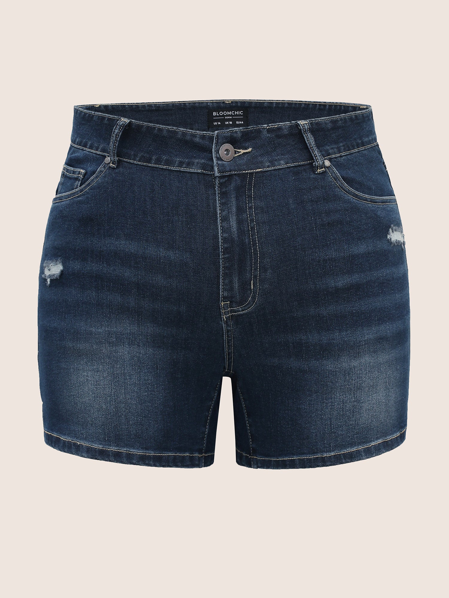 Dark Wash Slit Hem High Stretch Denim Shorts