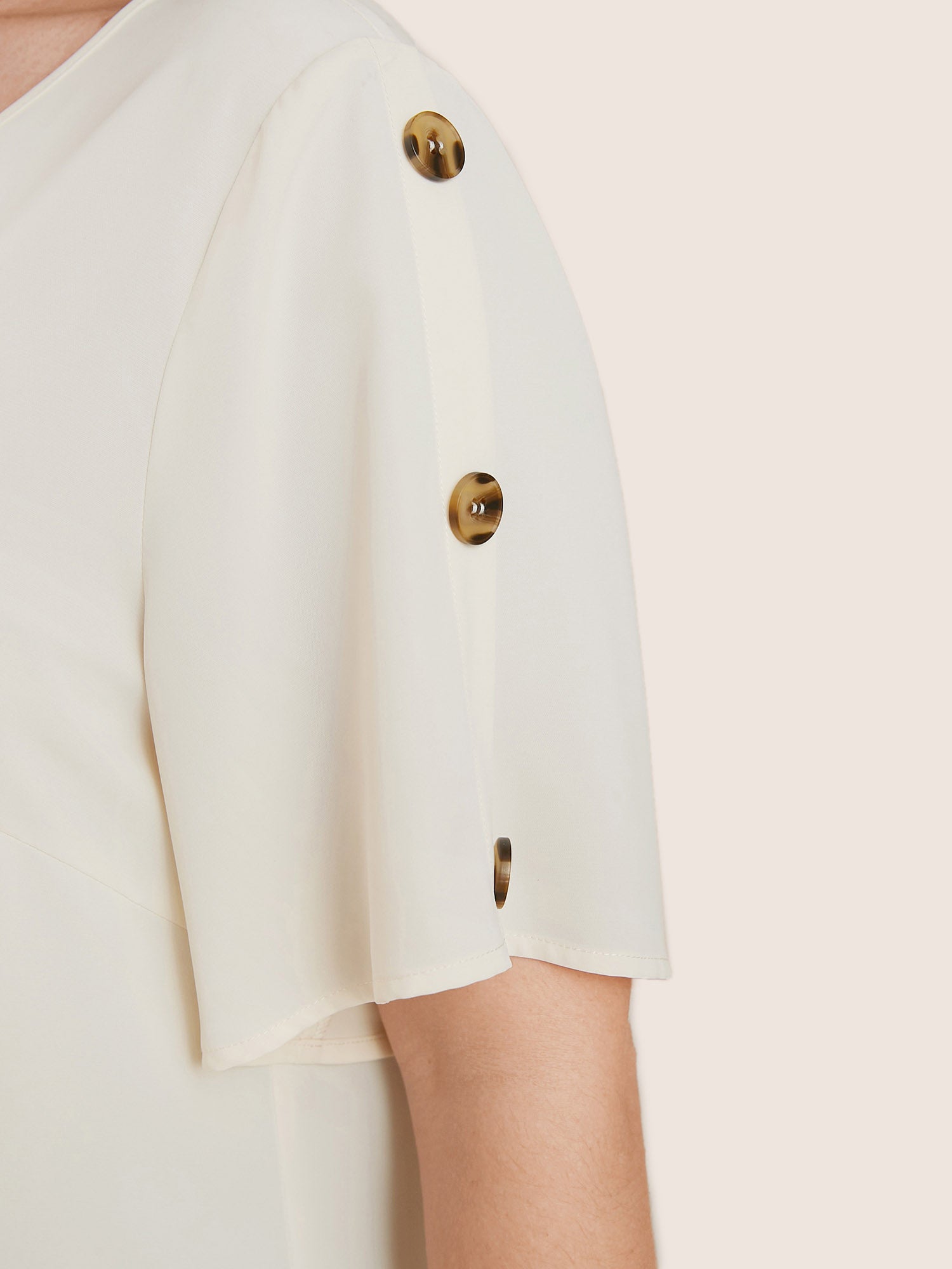 Plain Round Neck Button Detail Blouse
