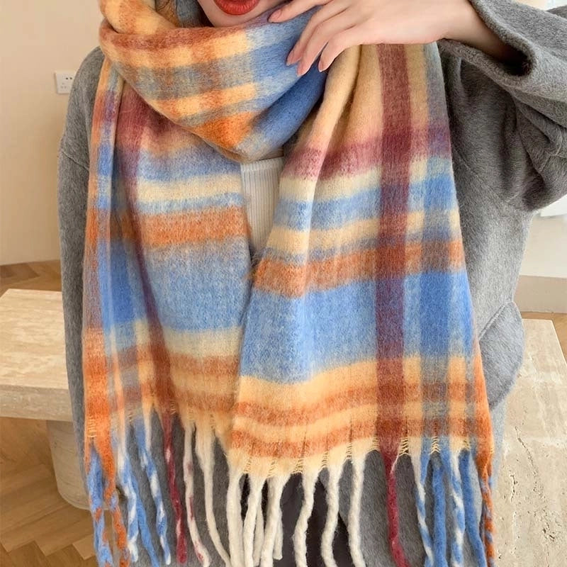 Popular Spring And Winter AC Scarf Warm Thickened Color Plaid Scarf Scarf Shawl Fashionable Western Style Outer Wear