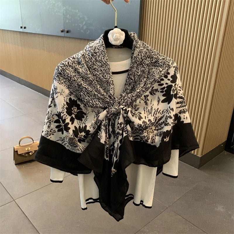 Women's Classic Style Oversized Camellia Polyester Printing Shawl
