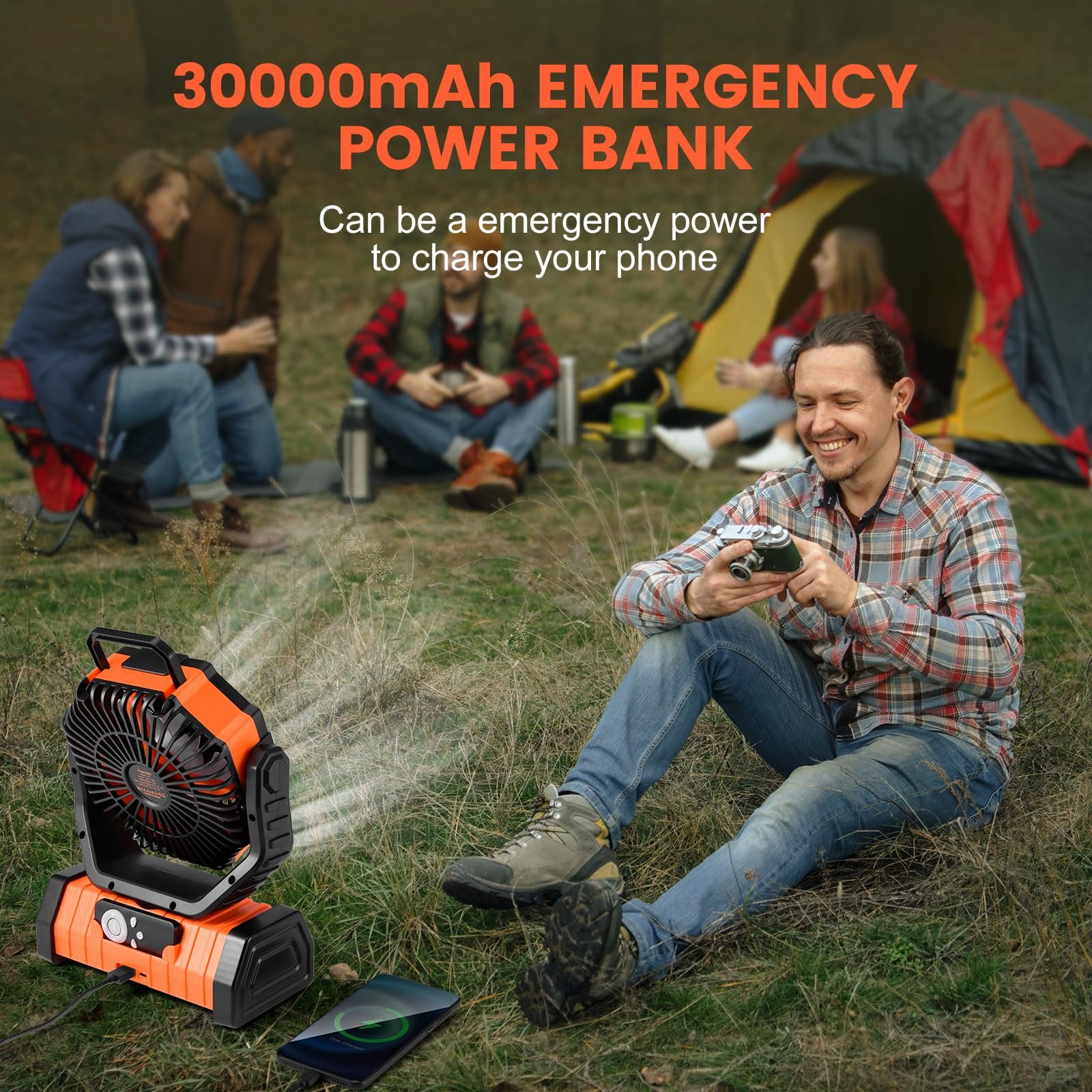 10000mAh Rechargeable Portable Camping Fan with LED Light