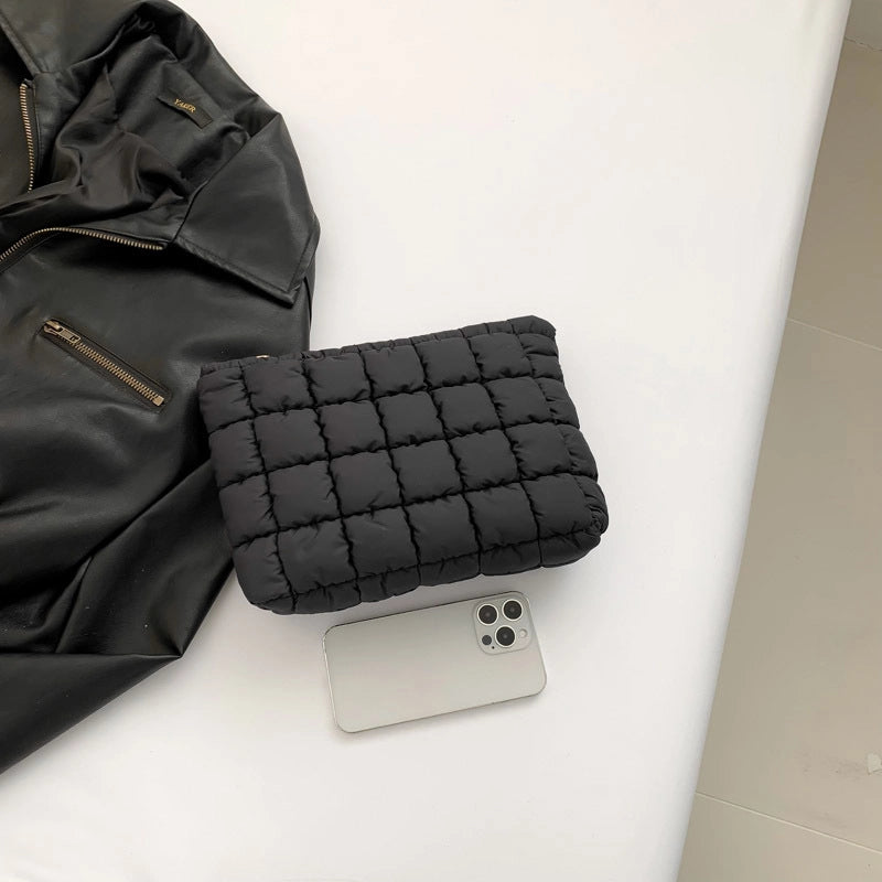 Unisex Cotton Solid Color Elegant Streetwear Sewing Thread Square Zipper Clutch Bag