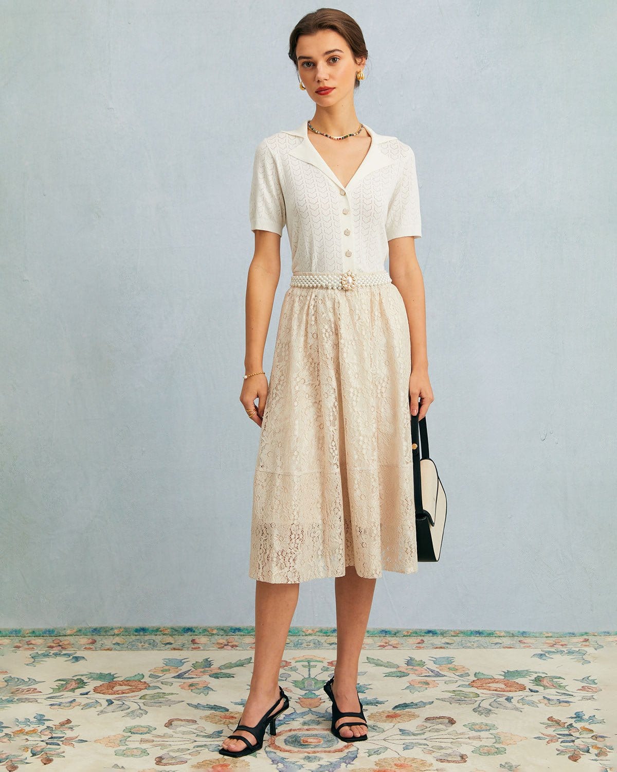 The White Collared Pointelle Knit Top