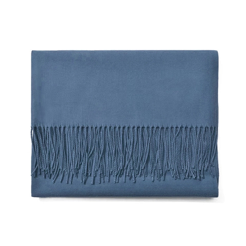 250g Autumn And Winter New Warm Thick Cashmere Texture Solid Color Couples Long Scarf Air Conditioning Tassel Shawl