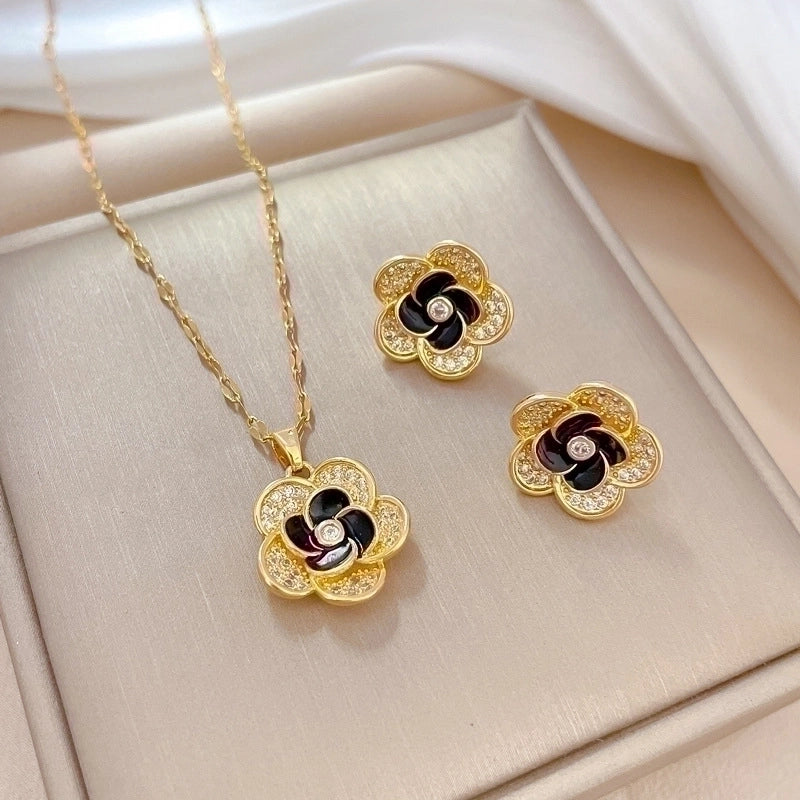 Copper Minimalist Plating Inlay Rhombus Bow Knot Zircon Jewelry Set