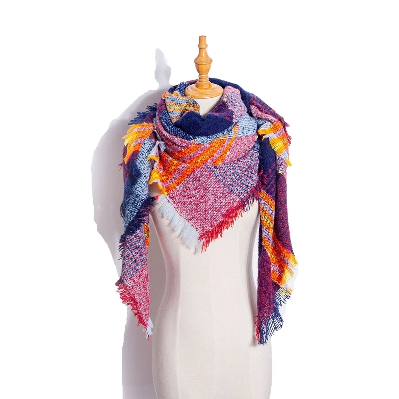 Hot New Autumn And Winter Square Scarf Split Women's Shawl Bristle Triangular Binder Plaid Scarf