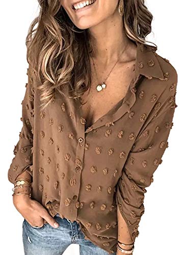 Astylish Women Pompom Button Down Shirt Casual Blouse Top