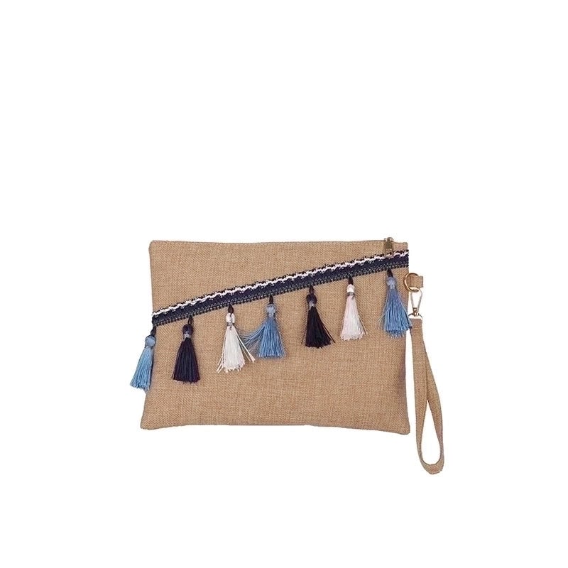 Red Blue Straw Tassel Solid Color Square Evening Bags