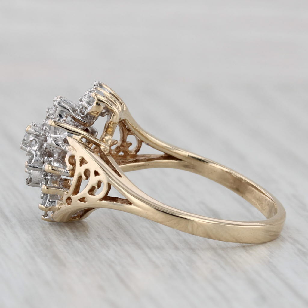 0.32ctw Diamond Cluster Swirl Ring 10k Yellow Gold Size 7.5