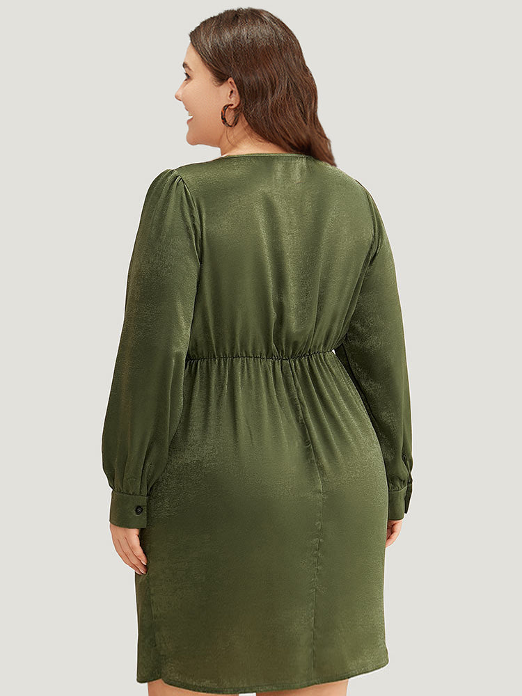 Solid Wrap Twist Front Elastic Waist Dress