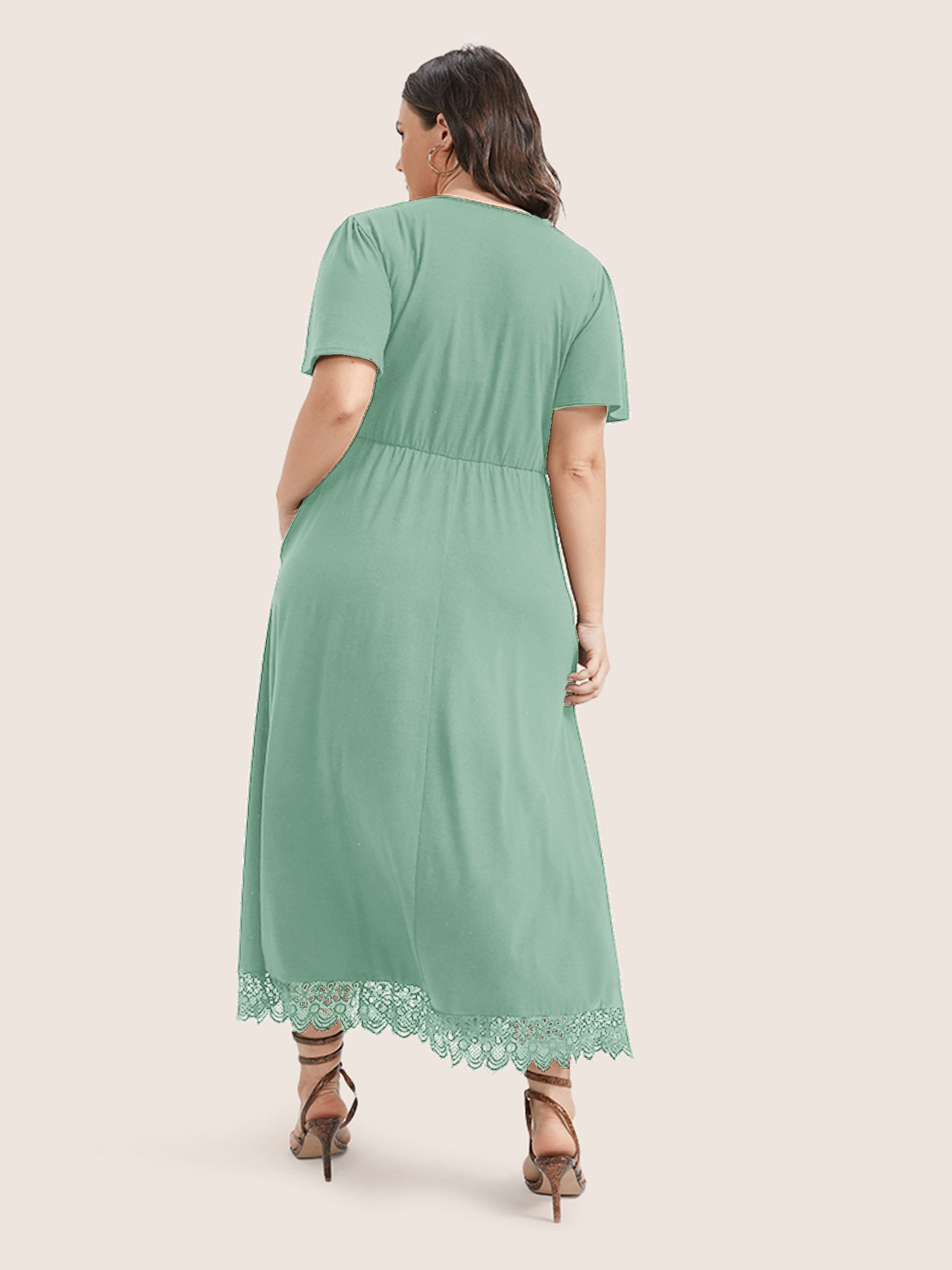 Solid Pocket Contrast Lace Split Maxi Dress