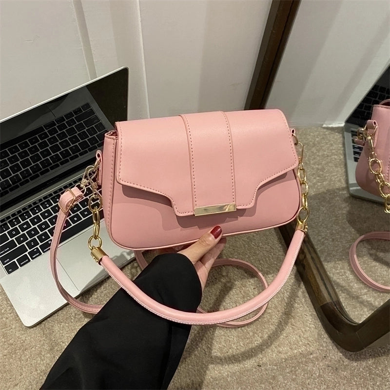 Women's Pu Leather Solid Color Streetwear Square Flip Cover Shoulder Bag Crossbody Bag