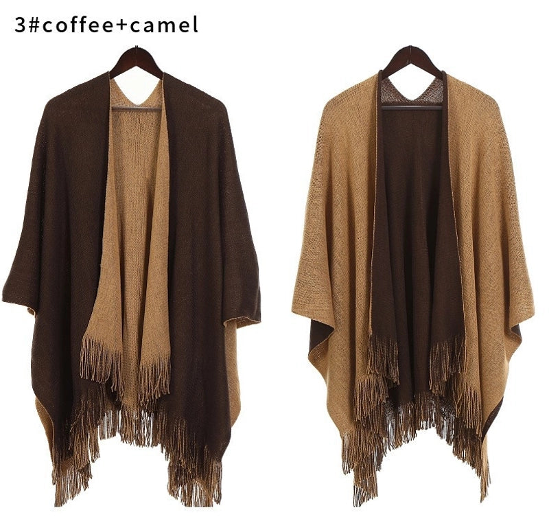 Autumn And Winter Double-sided Knitted Shawl In Stock Warm Shawl Acrylic Tassel Warp Knitted Cape