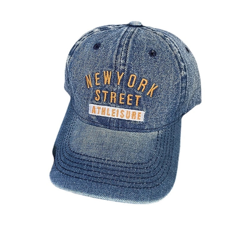 Korean-style Spring And Summer Denim Baseball Cap Women's Washable Old Letter Hat Men's Trendy Sunscreen Cap