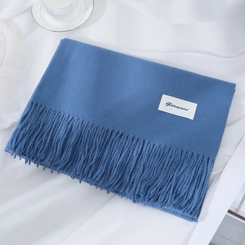 Women's Minimalist Solid Color Imitation Cashmere Tassel Scarf