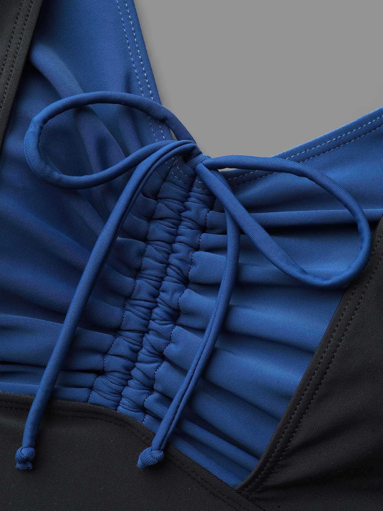 Halter Neck Drawstring Gathered One-Piece Swimsuit