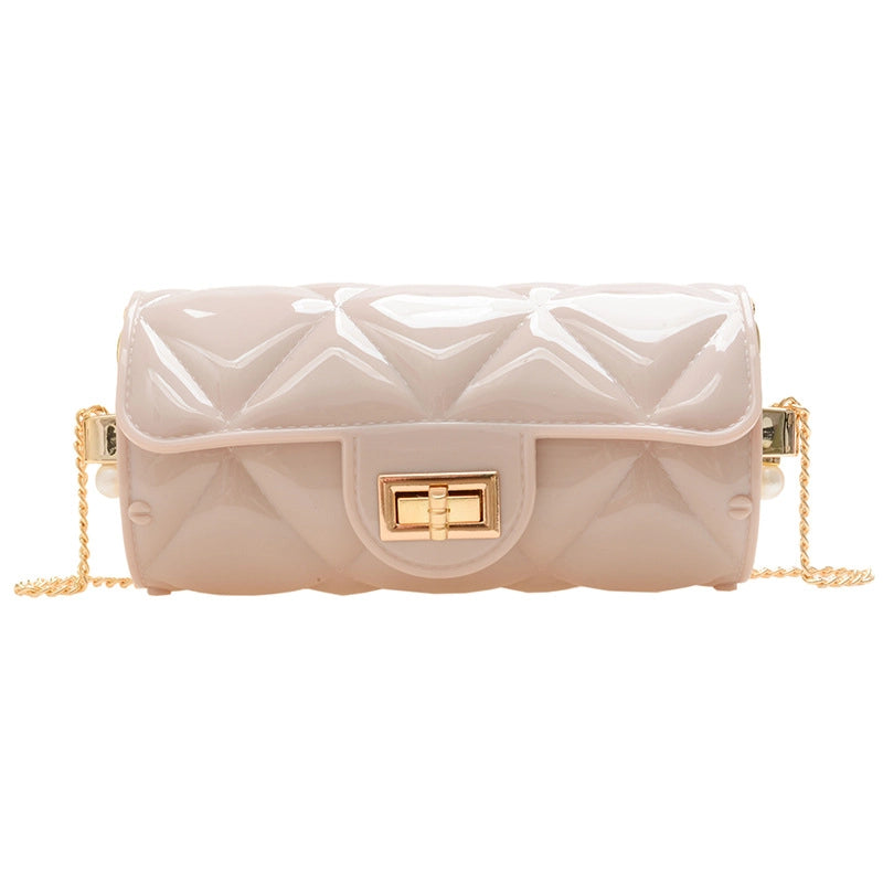 Women's Pvc Solid Color Elegant Cylindrical Lock Clasp Circle Bag Crossbody Bag Chain Bag