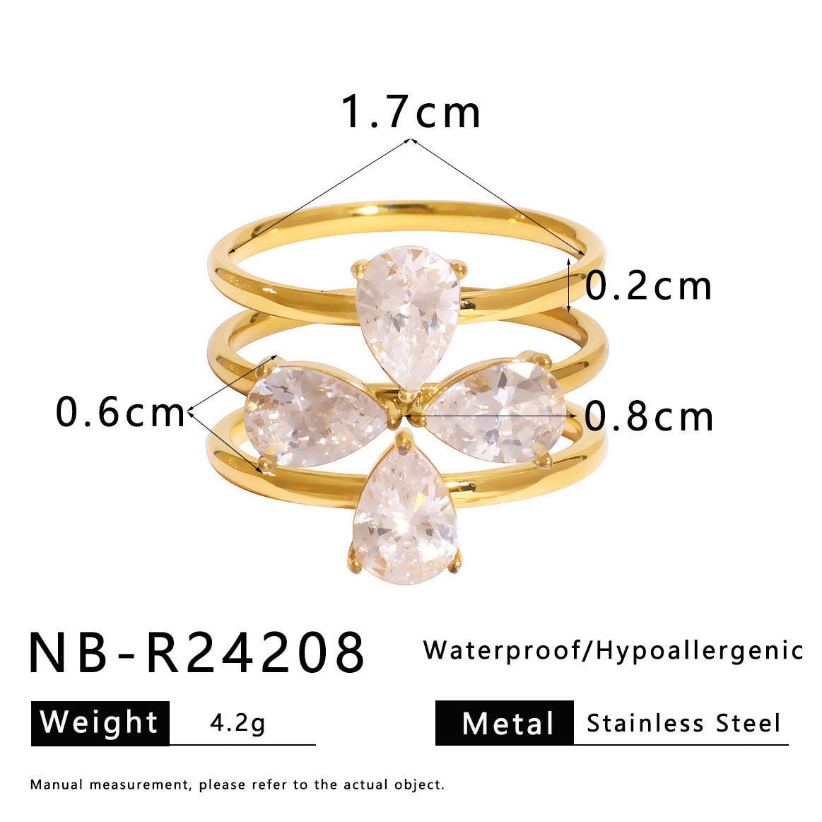 Zircon Love Four-Leaf Flower Stainless Steel Ring Female Design Niche Versatile Ring