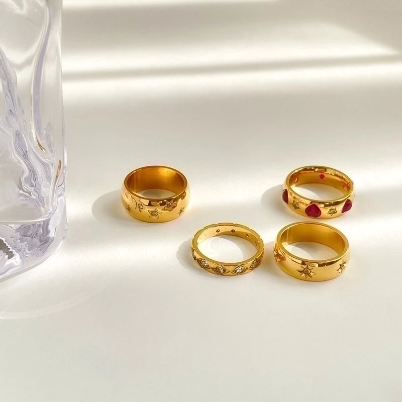 Minimalist Heart Shape Titanium Steel Inlay Zircon Rings