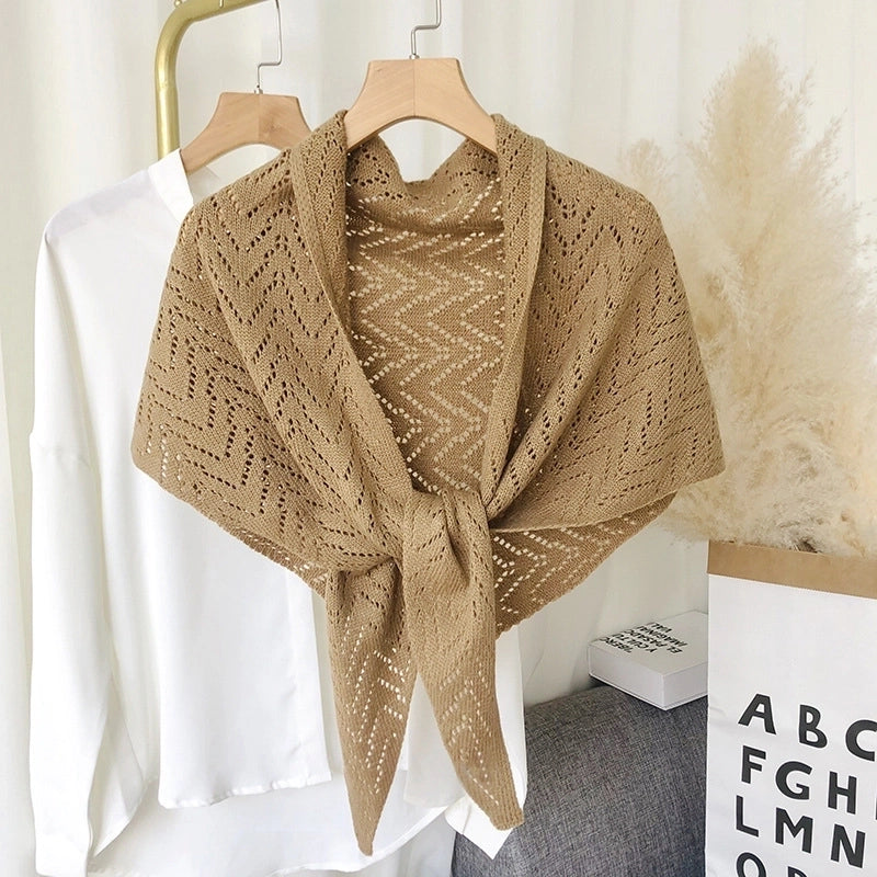 Women's Sweet Solid Color Knit Hollow Out Shawls