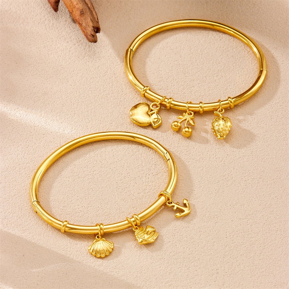 Niche Fashion Gold-Plated Stainless Steel Ocean Style Accessories Tropical Fish Starfish Butterfly Conch Bamboo Bracelet