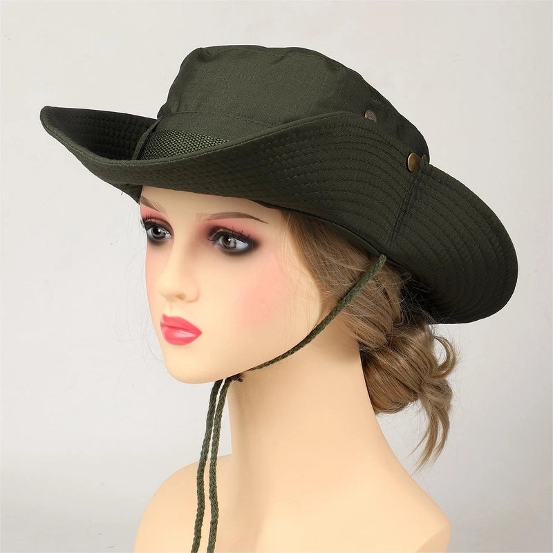 Women's Sports Solid Color Elastic Drawstring Design Button Wide Eaves Bucket Hat