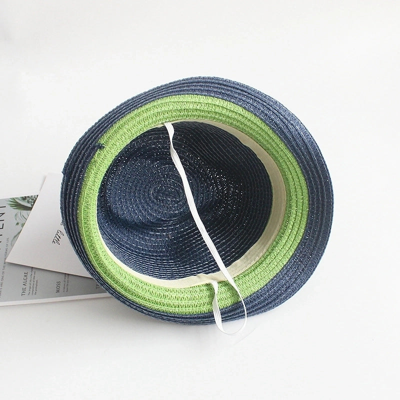 Children Unisex Fashion Color Block Crimping Straw Hat