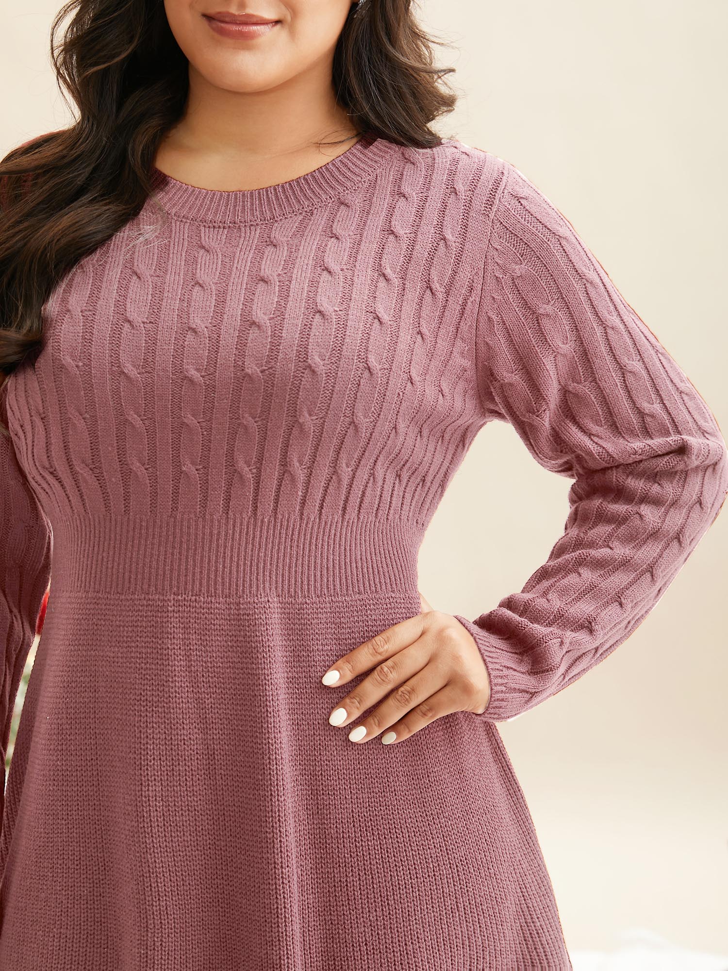 Cable Knit Fit-and-Flare Midi Sweater Dress