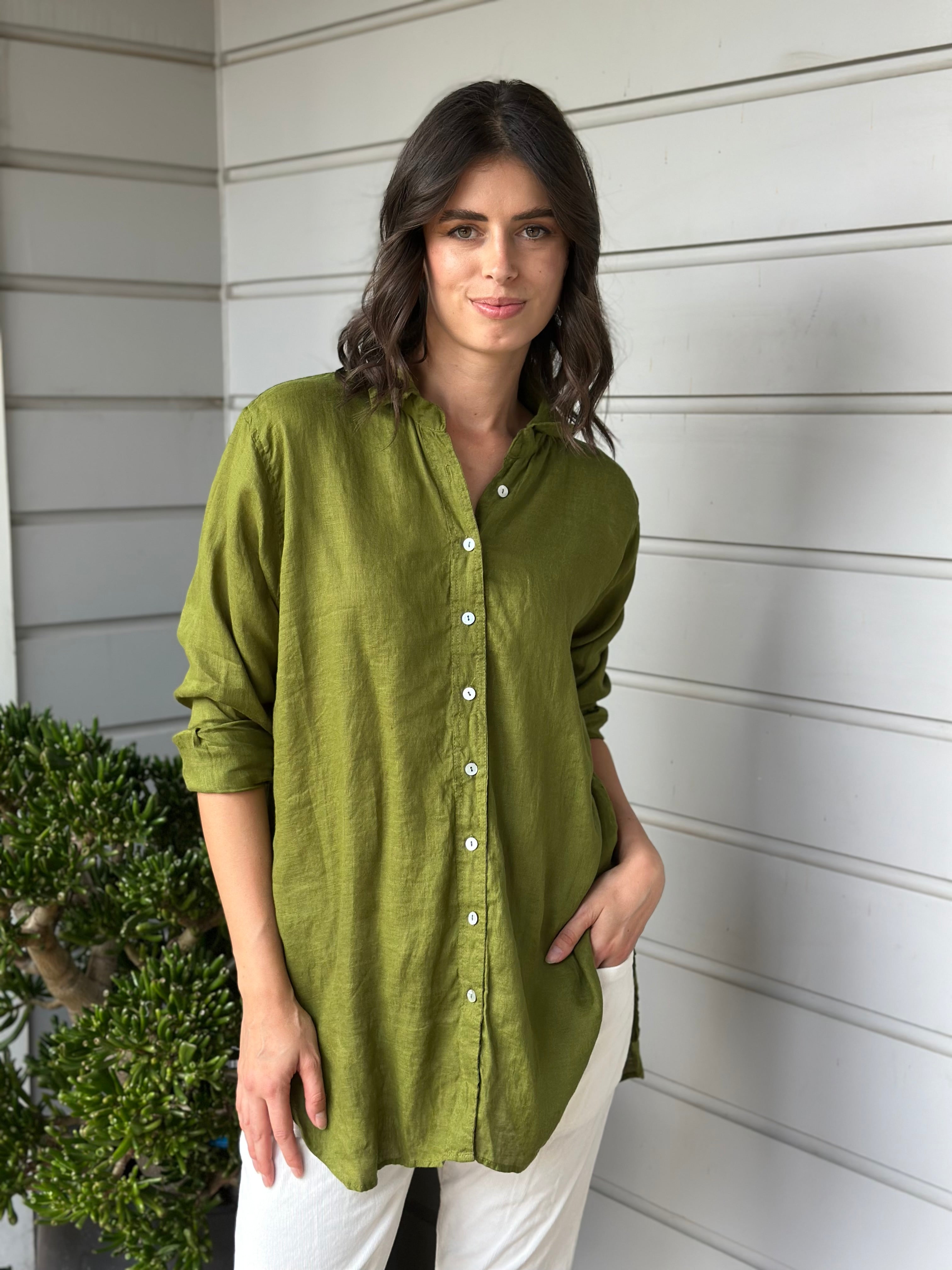 skyla shirt - olive linen