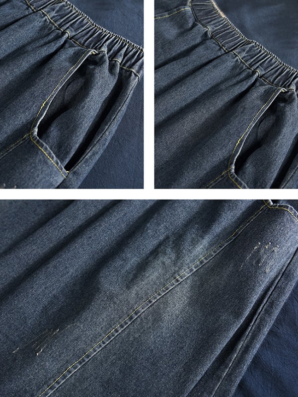 Vintage Loose A-Line Elasticity Solid Color Skirts Bottoms